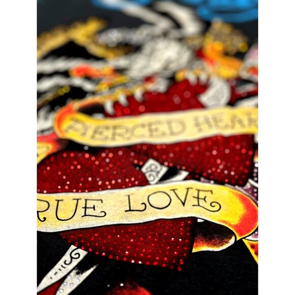 Ed Hardy Embellished T-Shirt, Eagle Dagger, Heart, True Love - Picture 3 of 9